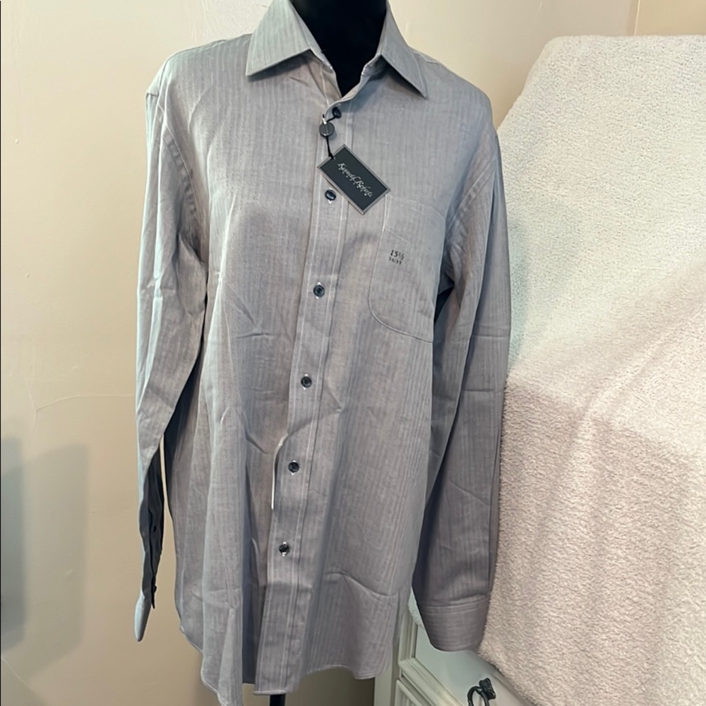 Kenneth Robert’s Platinum NWT Dress Shirt Charcoal Chevron Mens 15 1/2 34/35